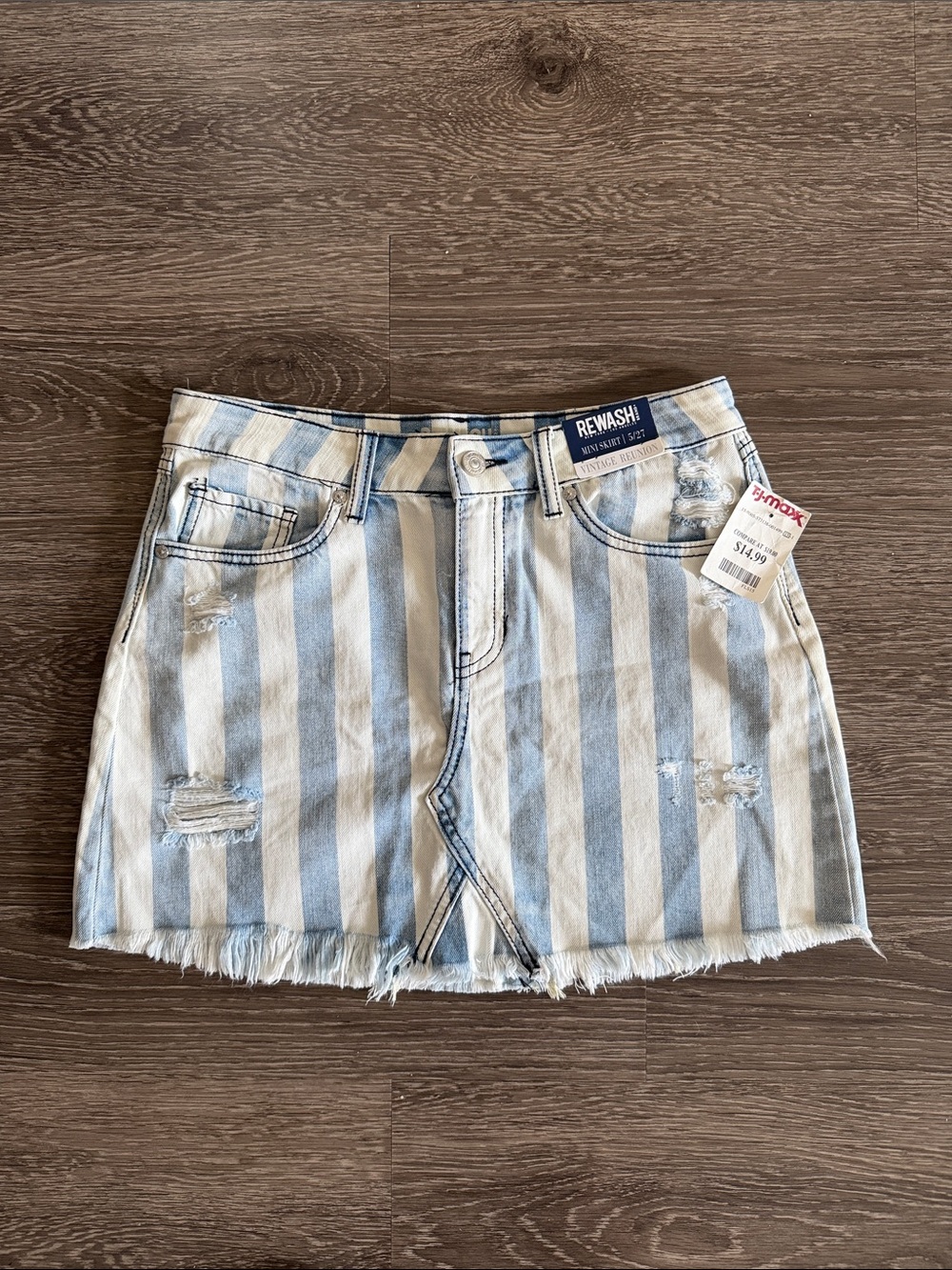 Rewash Blue & White Striped Denim Mini Skirt